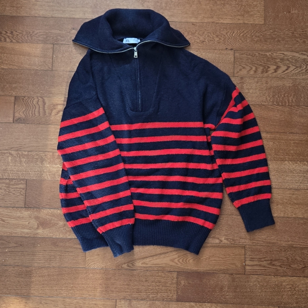 Zara half zip striped sweater